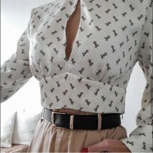 Zara floral print ivory satin blouse